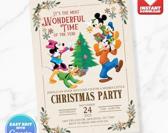 Mickey Mouse Christmas Party Invitation Minnie Winter Invite Editable Template Instant Download