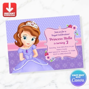 Sofia The First Birthday Invitation Princess Sofia Birthday Invite Editable Template Instant Download