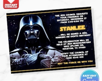Darth Vader Einladung StarWars Vintage Luke Leia Skywalker Hans Solo Dark Side Star Wars Geburtstag einladen bearbeitbare Vorlage Sofort-Download