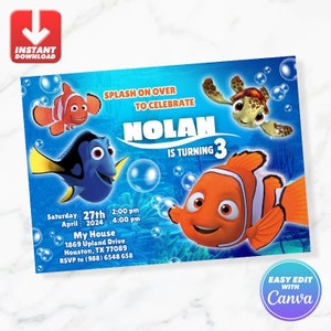 Vinden van Nemo verjaardagsuitnodiging Nemo verjaardag uitnodigen bewerkbare sjabloon direct downloaden