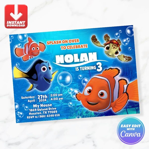 Finding Nemo Birthday Invitation Nemo Birthday Invite Editable Template Instant Download