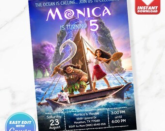 Moana 2 Geburtstagseinladung Prinzessin Moana 2 Geburtstag einladen bearbeitbare Vorlage Sofort-Download