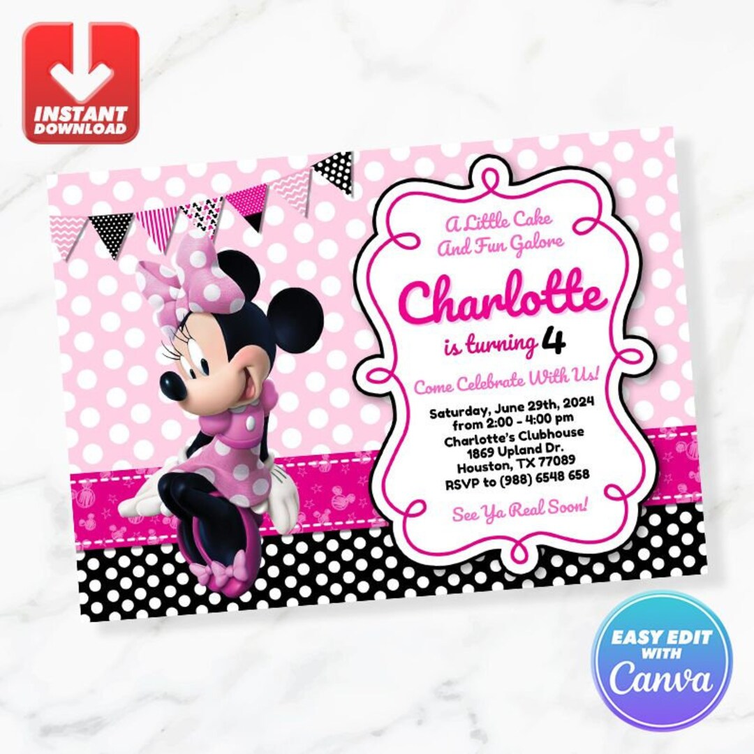 Minnie Birthday Invitation Minnie Mouse Pink Polka Dot Birthday Invite ...