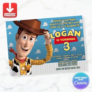 Toy Story Birthday Invitation Toy Story Woody Birthday Invite Editable Template Instant Download