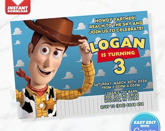 Toy Story Birthday Invitation Toy Story Woody Birthday Invite Editable Template Instant Download