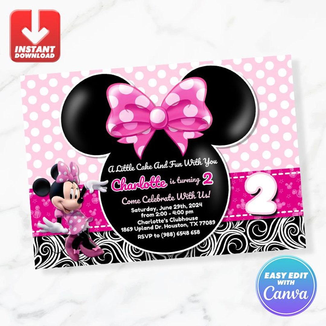 Minnie Birthday Invitation Minnie Mouse Pink Polka Dot Bow Birthday ...