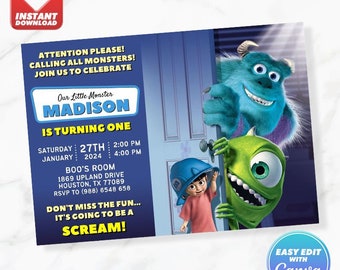 Monsters Inc Geburtstagseinladung Druckbare bearbeitbare Vorlage Sofortiger Download