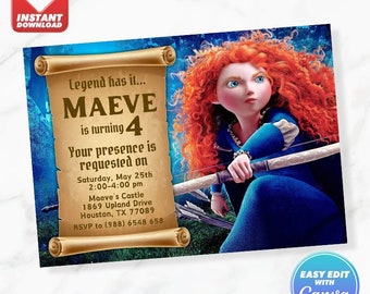 Brave Geburtstagseinladung Prinzessin Merida Geburtstag einladen bearbeitbare Vorlage Sofortdownload