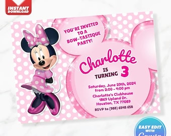 Minnie Birthday Invitation Minnie Mouse Pink Birthday Invite Editable Template Instant Download