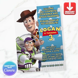 Toy Story Birthday Invitation Woody and Buzz Birthday Invite Editable Template Instant Download