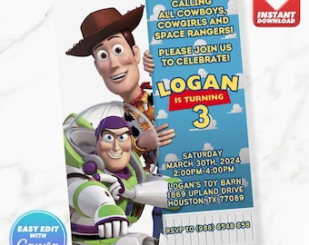Toy Story Geburtstagseinladung Woody und Buzz Geburtstag einladen bearbeitbare Vorlage Sofortdownload
