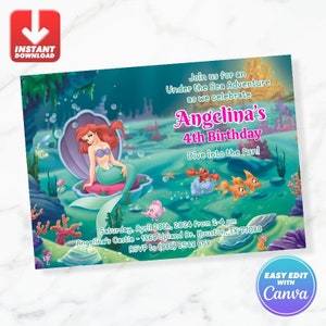 Little Mermaid Birthday Invitation Princess Ariel Birthday Invite Editable Template Instant Download