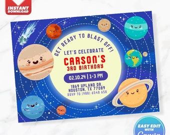 Solar System Planets Birthday Invitation Printable Editable Template Instant Download