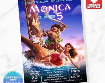 Moana 2 Geburtstagseinladung Prinzessin Moana 2 Geburtstag einladen bearbeitbare Vorlage Sofort-Download
