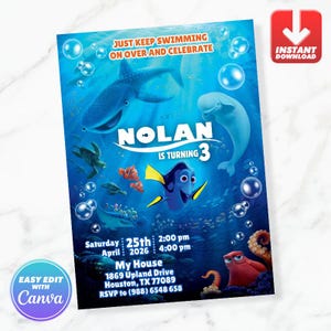 Finding Dory Birthday Invitation Nemo Birthday Invite Editable Canva Template Instant Download