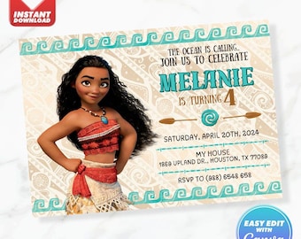 Moana Geburtstagseinladung Prinzessin Moana Geburtstag einladen bearbeitbare Vorlage Sofort-Download