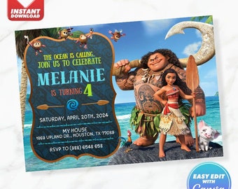 Moana Birthday Invitation Princess Moana Birthday Invite Editable Template Instant Download