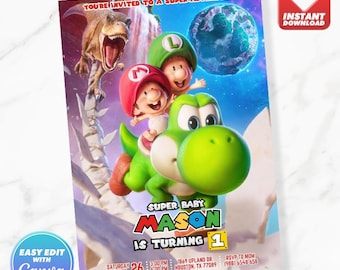 The Super Baby Mario Luigi Galaxy Film Geburtstagseinladung Geburtstag einladen bearbeitbare Vorlage Sofort Download