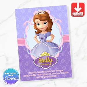 Princess Sofia Birthday Invitation Sofia The First Birthday Invite Editable Template Instant Download