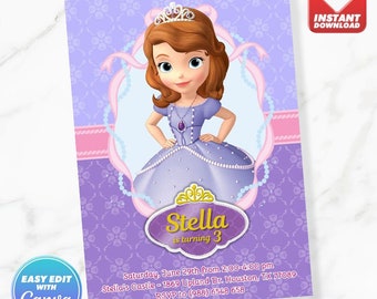 Princess Sofia Birthday Invitation Sofia The First Birthday Invite Editable Template Instant Download