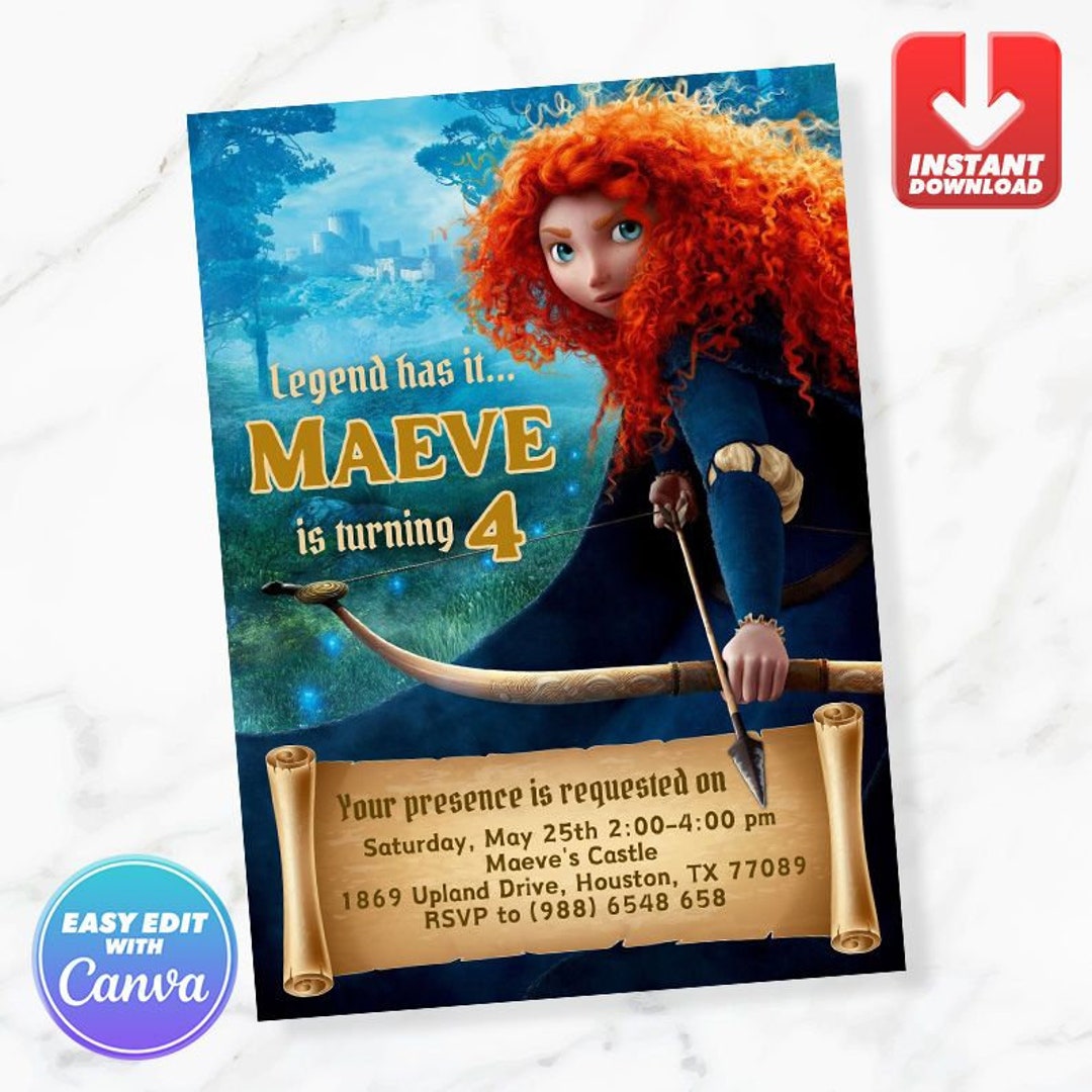 Princess Merida Birthday Invitation Brave Birthday Invite Editable ...