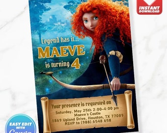 Princess Merida Birthday Invitation Brave Birthday Invite Editable Template Instant Download