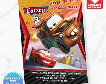 Cars Birthday Invitation Lighting McQueen Birthday Invite Editable Template Instant Download