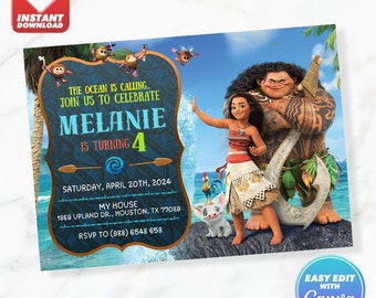 Moana Geburtstagseinladung Moana Ocean Geburtstagseinladung Bearbeitbare Vorlage Sofortiger Download