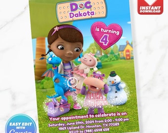 Invitación de cumpleaños de Doc Doc McStuffins invitación de cumpleaños plantilla editable Descarga instantánea