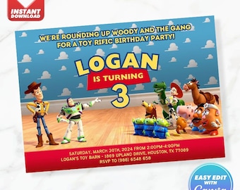 Invitación de cumpleaños de Toy Story Plantilla editable de invitación de cumpleaños de Toy Story Descarga instantánea