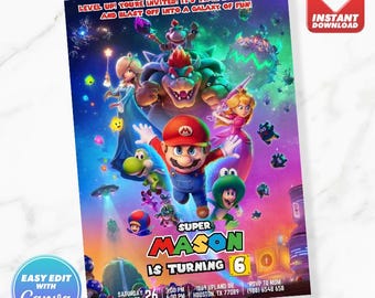 The Super Mario Galaxy Film Geburtstagseinladung Geburtstag einladen bearbeitbare Vorlage Instant Download