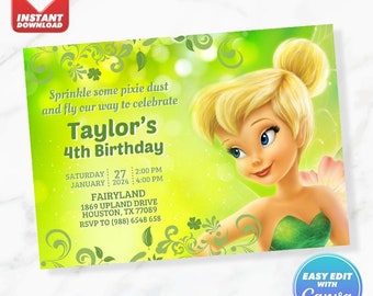 Tinkerbell Birthday Invitation Tinkerbell Birthday Invite Editable Template Instant Download