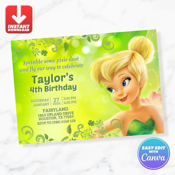 Tinkerbell Birthday Invitation Tinkerbell Birthday Invite Editable Template Instant Download