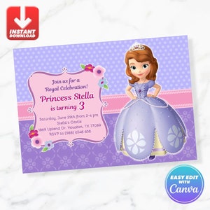 Sofia Birthday Invitation Princess Sofia Birthday Invite Editable Template Instant Download