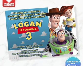 Toy Story Birthday Invitation Woody Buzz Jessie Birthday Invite Editable Template Instant Download