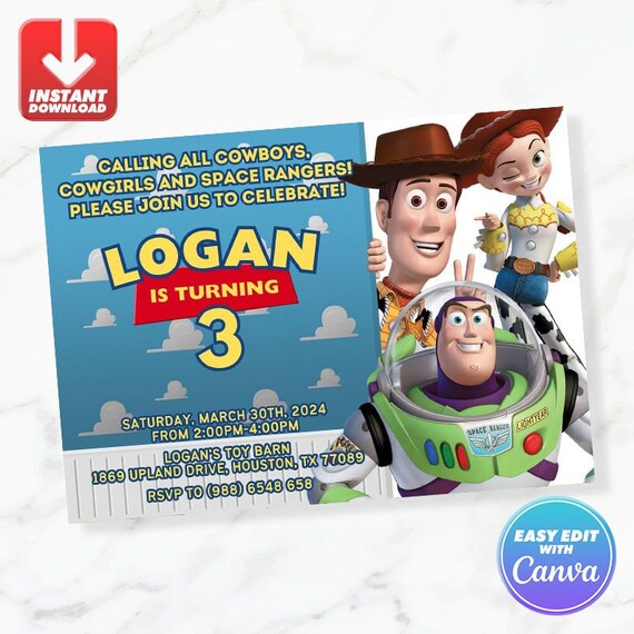 Toy Story Birthday Invitation Woody Buzz Jessie Birthday Invite