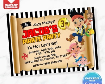 Jake and The Neverland Pirates Birthday Invitation Cubby Izzy Birthday Invite Editable Template Instant Download