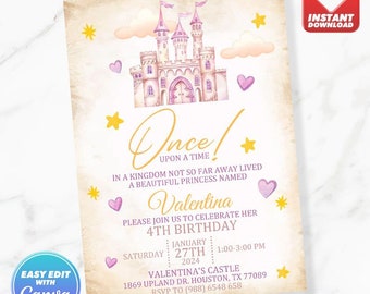 Princess Castle Magical Day Birthday Invitation Printable Editable Template Instant Download
