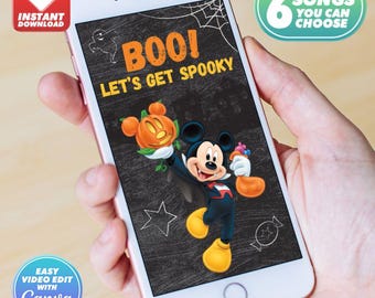 Mickey and Friends Halloween Birthday Party Video Invitation Canva Template Easy Edit