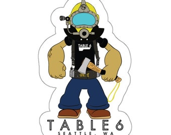 Table 6 Pop Eye the Diver Man, Die-Cut Sticker | Commercial Diver Master Scuba Offshore Oil Inland Union SAT Diving Medic Hyperbaric GOM