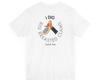 Table 6 Shaka Clam Unisex T-shirt | Commercial Geoduck Diver Scuba Diving Fisheries Shaka Hang Loose Puget Sound Salish Sea Seattle Tee