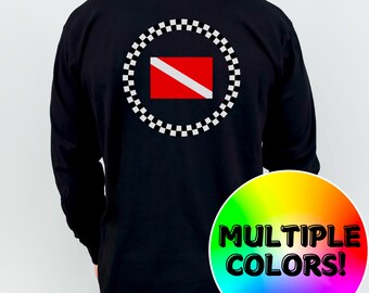 Table 6 Cal Look Diver Down Flag Unisex Long Sleeve Tee | Scuba Deep Sea Commercial Navy Diver Offshore Inland Divemaster Master Diver