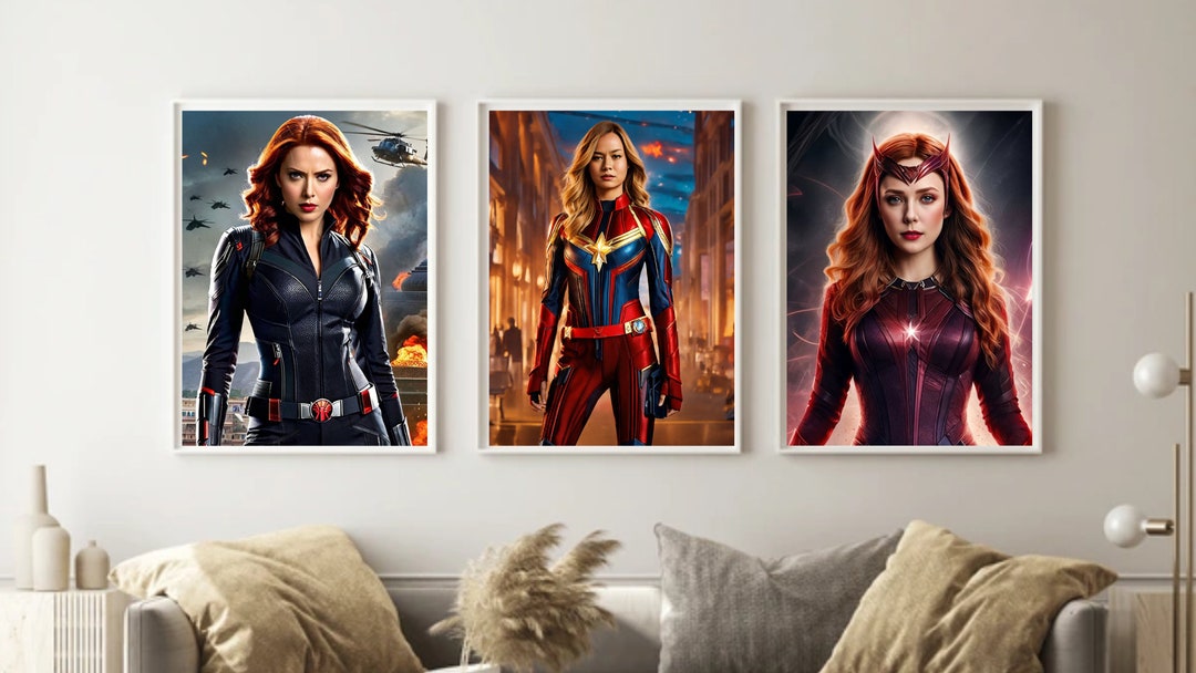 Black Widow, Captain Marvel, Wanda Marvel Superhero Wall Art Print ...