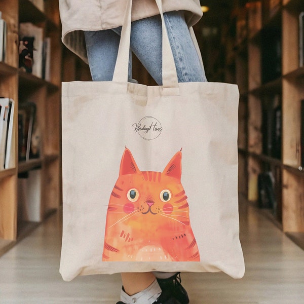 Everyone Loves Orange Ginger Tabby Cat Tote Bag: Premium 100% Cotton Canvas, Shopping Tote, Books Hauls, Beach, Cat and Animal Lovers