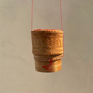 Cesta de arroz pegajoso, compacto de arroz pegajoso, caja de arroz quieto, cesta de bambú hecha a mano para arroz pegajoso, producto de Tailandia