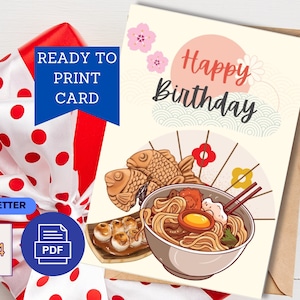 Printable Birthday Card, Happy Birthday Card, Birthday Card, Digital Download card, Greeting card,  Japanese art, Japanease Food lover card