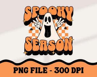 Retro Halloween Ghost PNG | Spooky Season Shirt Design (Digital Download)
