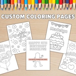 Custom Coloring Pages | Birthday Coloring Pages for Girl | Custom Birthday Gift for Kid | 5 Custom Pages