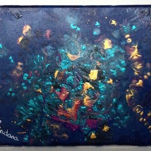 ORIGINAL Pouring Art, medio, pintura acrílica barnizada brillante LIENZO, Azul Epcot, de Lindana