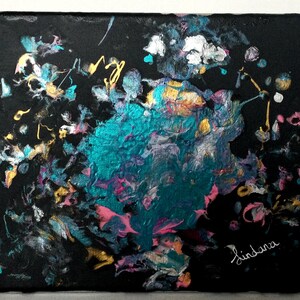 Arte ORIGINAL, medio, brillo, acrílico vertido, pintura barnizada LIENZO, Epcot Black, por Lindana